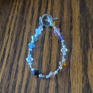 Blue and Purple Beaded Bracelet with Silver Clasp